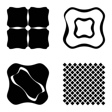 Kare 3 Düz Simge Seti Beyaz Arkaplanda İzole Edildi