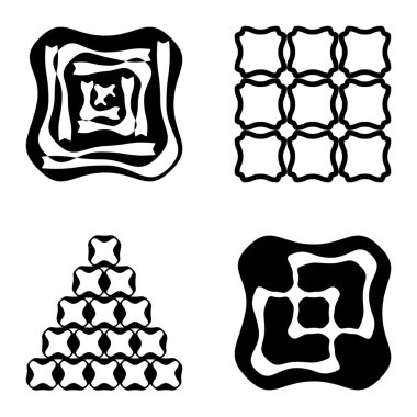 Kare 3 Düz Simge Seti Beyaz Arkaplanda İzole Edildi