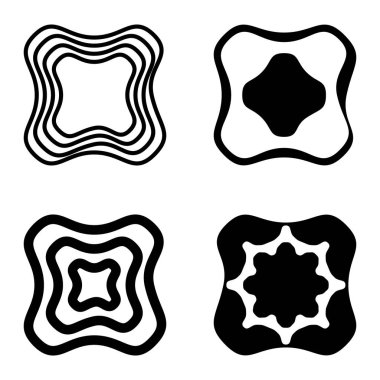 Kare 3 Düz Simge Seti Beyaz Arkaplanda İzole Edildi