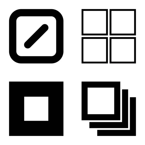 Square Flat Icon Set Isolated White Background — Stock Vector