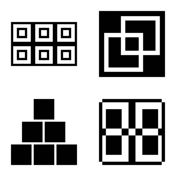 Square2 Platte Icoon Set Geïsoleerd Witte Achtergrond — Stockvector