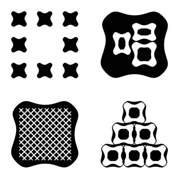 Kare 3 Düz Simge Seti Beyaz Arkaplanda İzole Edildi