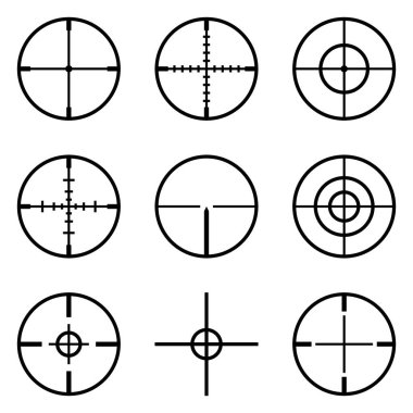 Crosshairs Düz Simge Seti Beyaz Arkaplanda İzole Edildi