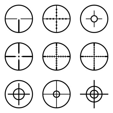Crosshairs Düz Simge Seti Beyaz Arkaplanda İzole Edildi