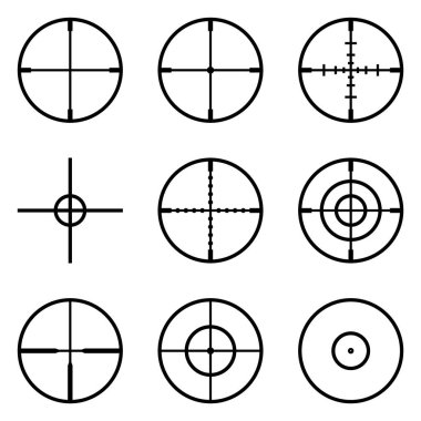 Crosshairs Düz Simge Seti Beyaz Arkaplanda İzole Edildi