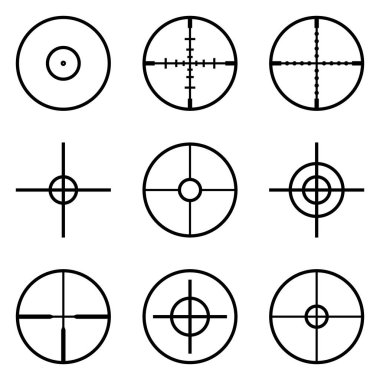 Crosshairs Düz Simge Seti Beyaz Arkaplanda İzole Edildi