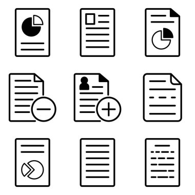 Dokümanlar Düz Simge Seti Beyaz Arkaplanda İzole Edildi
