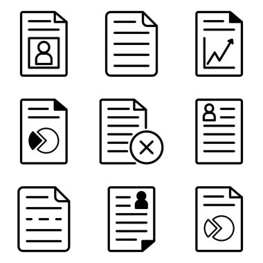 Dokümanlar Düz Simge Seti Beyaz Arkaplanda İzole Edildi