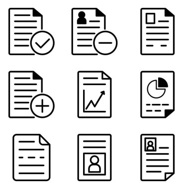 Dokümanlar Düz Simge Seti Beyaz Arkaplanda İzole Edildi
