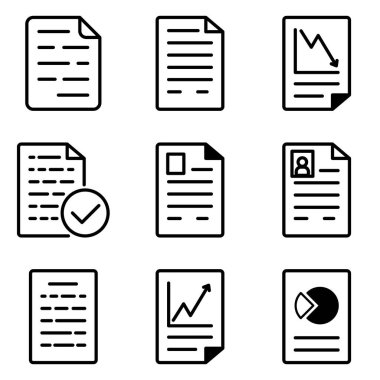 Dokümanlar Düz Simge Seti Beyaz Arkaplanda İzole Edildi