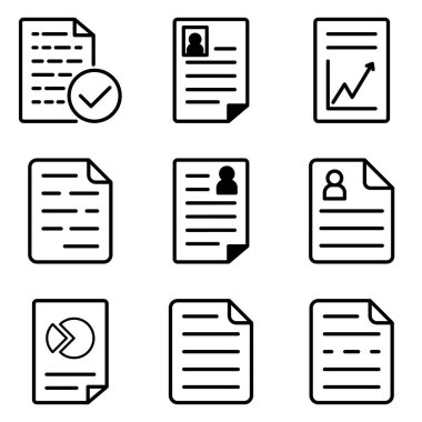 Dokümanlar Düz Simge Seti Beyaz Arkaplanda İzole Edildi