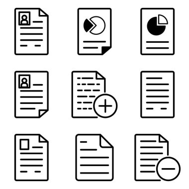 Dokümanlar Düz Simge Seti Beyaz Arkaplanda İzole Edildi