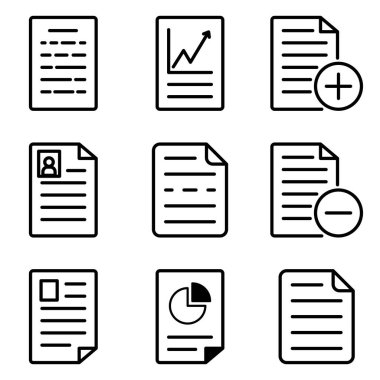 Dokümanlar Düz Simge Seti Beyaz Arkaplanda İzole Edildi