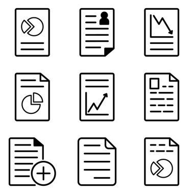 Dokümanlar Düz Simge Seti Beyaz Arkaplanda İzole Edildi