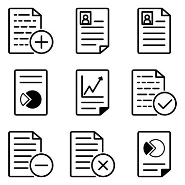 Dokümanlar Düz Simge Seti Beyaz Arkaplanda İzole Edildi