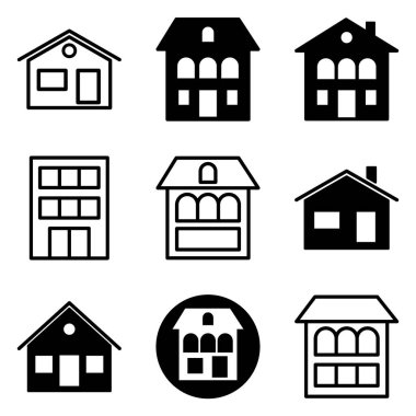 Ev Düz Simgesi Seti Beyaz Arkaplanda İzole Edildi