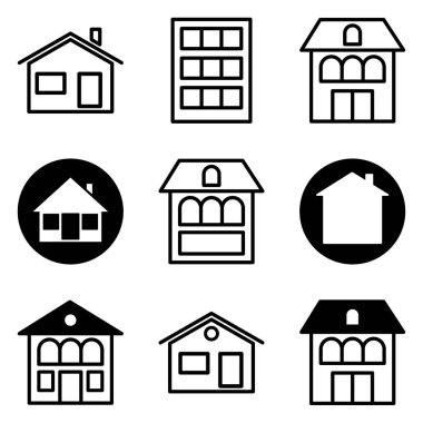 Ev Düz Simgesi Seti Beyaz Arkaplanda İzole Edildi