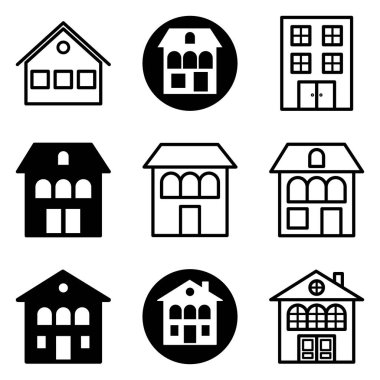 Ev Düz Simgesi Seti Beyaz Arkaplanda İzole Edildi