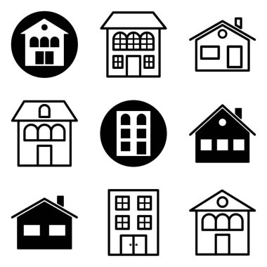 Ev Düz Simgesi Seti Beyaz Arkaplanda İzole Edildi