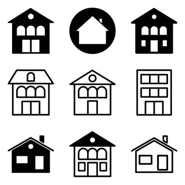 Ev Düz Simgesi Seti Beyaz Arkaplanda İzole Edildi