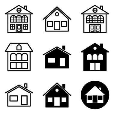 Ev Düz Simgesi Seti Beyaz Arkaplanda İzole Edildi