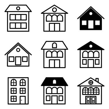 Ev Düz Simgesi Seti Beyaz Arkaplanda İzole Edildi