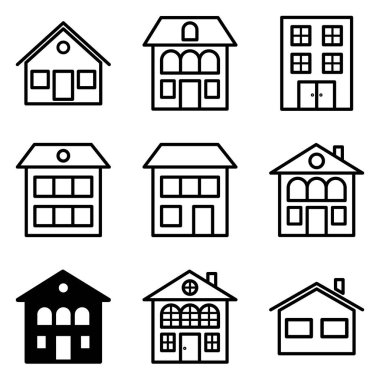 Ev Düz Simgesi Seti Beyaz Arkaplanda İzole Edildi