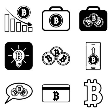 Bitcoin Düz Simge Seti Beyaz Arkaplanda İzole Edildi