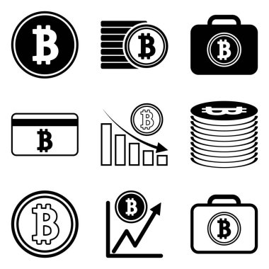 Bitcoin Düz Simge Seti Beyaz Arkaplanda İzole Edildi