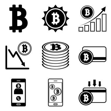 Bitcoin Düz Simge Seti Beyaz Arkaplanda İzole Edildi