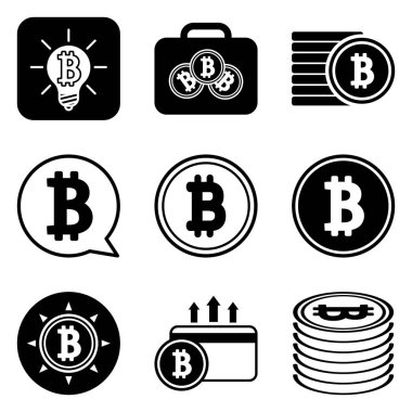 Bitcoin Düz Simge Seti Beyaz Arkaplanda İzole Edildi