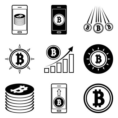 Bitcoin Düz Simge Seti Beyaz Arkaplanda İzole Edildi