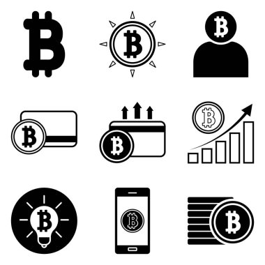 Bitcoin Düz Simge Seti Beyaz Arkaplanda İzole Edildi