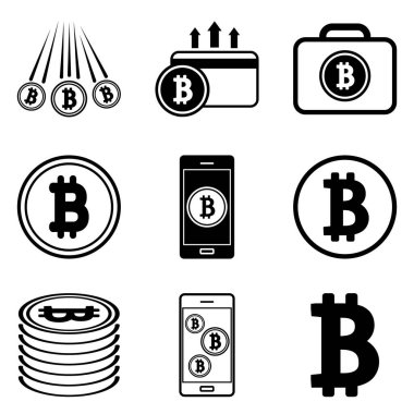 Bitcoin Düz Simge Seti Beyaz Arkaplanda İzole Edildi