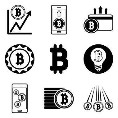 Bitcoin Düz Simge Seti Beyaz Arkaplanda İzole Edildi
