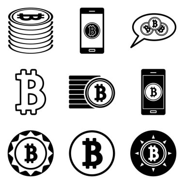 Bitcoin Düz Simge Seti Beyaz Arkaplanda İzole Edildi