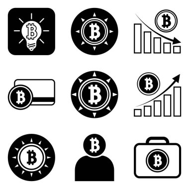 Bitcoin Düz Simge Seti Beyaz Arkaplanda İzole Edildi