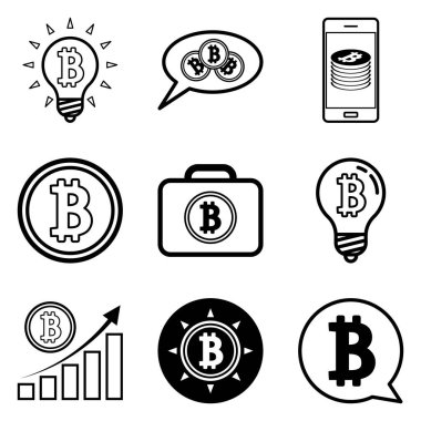 Bitcoin Düz Simge Seti Beyaz Arkaplanda İzole Edildi
