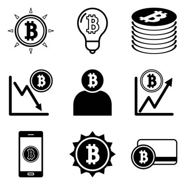 Bitcoin Düz Simge Seti Beyaz Arkaplanda İzole Edildi