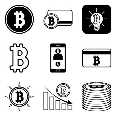 Bitcoin Düz Simge Seti Beyaz Arkaplanda İzole Edildi