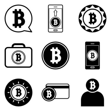 Bitcoin Düz Simge Seti Beyaz Arkaplanda İzole Edildi