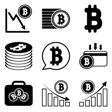 Bitcoin Düz Simge Seti Beyaz Arkaplanda İzole Edildi