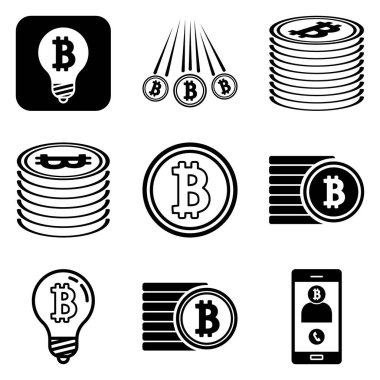 Bitcoin Düz Simge Seti Beyaz Arkaplanda İzole Edildi