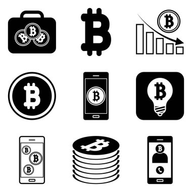 Bitcoin Düz Simge Seti Beyaz Arkaplanda İzole Edildi