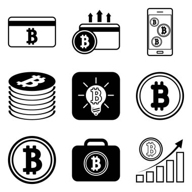 Bitcoin Düz Simge Seti Beyaz Arkaplanda İzole Edildi