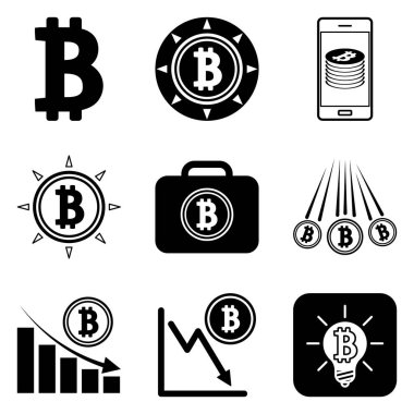 Bitcoin Düz Simge Seti Beyaz Arkaplanda İzole Edildi
