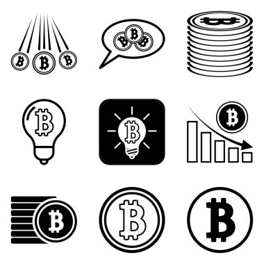 Bitcoin Düz Simge Seti Beyaz Arkaplanda İzole Edildi