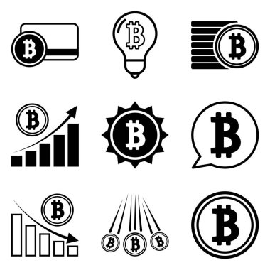 Bitcoin Düz Simge Seti Beyaz Arkaplanda İzole Edildi