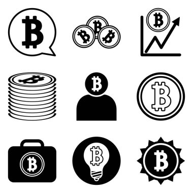 Bitcoin Düz Simge Seti Beyaz Arkaplanda İzole Edildi