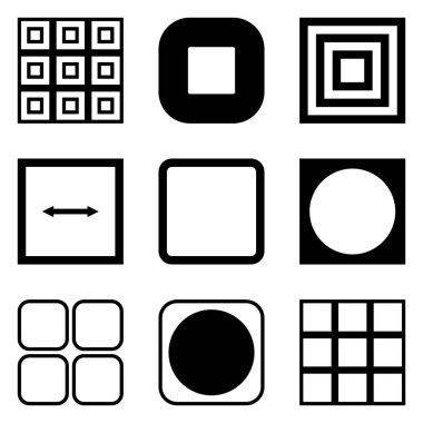 Kare Düz Simge Seti Beyaz Arkaplanda İzole Edildi